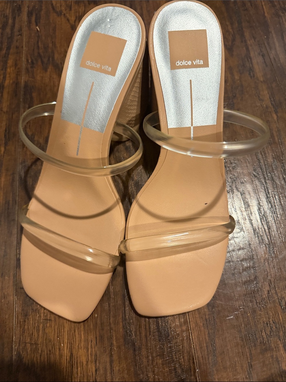 Dolce Vita Nude Clear-Strap Block Heel Sandals